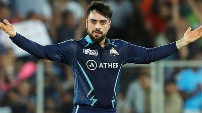 Rashid Khan celebrates dismissal of Rajasthan Royals' Devdutt Padikkal during the Indian Premier League 2022 final (ANI) Rashid Khan celebrates dismissal of Rajasthan Royals' Devdutt Padikkal during the Indian Premier League 2022 final (ANI)