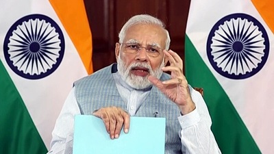 Prime Minister Narendra Modi addresses the Grand Finale of Smart India Hackathon 2022 via video conferencing, in New Delhi on Thursday. (ANI)