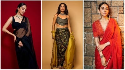 Festivals are all about dressing up in traditional attires and having a gala time with your loved ones. The festival of Ganesh Chaturthi is just a few days away and if you are still confused about what to wear then here are a few outfits worn by celebrities that you can take inspiration from. (Instagram) Festivals are all about dressing up in traditional attires and having a gala time with your loved ones. The festival of Ganesh Chaturthi is just a few days away and if you are still confused about what to wear then here are a few outfits worn by celebrities that you can take inspiration from. (Instagram)
