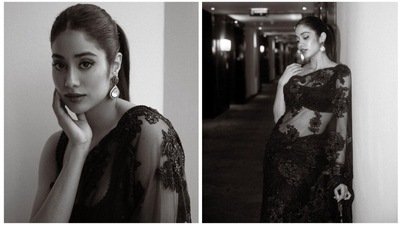 Janhvi Kapoor: It is the season of sheer saree. Go grab a classic embroidered saree like this pick of Janhvi Kapoor and team it with a basic sleeveless blouse and modern jewellery. (Instagram/@janhvikapoor) Janhvi Kapoor: It is the season of sheer saree. Go grab a classic embroidered saree like this pick of Janhvi Kapoor and team it with a basic sleeveless blouse and modern jewellery. (Instagram/@janhvikapoor)