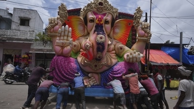 "After 2 years Ganesh Utsav is being celebrated. This time there're no restrictions. The price of idols has increased due to hike in prices of Plaster of Paris (PoP)," a seller was quoted by saying news agency ANI. (AP) "After 2 years Ganesh Utsav is being celebrated. This time there're no restrictions. The price of idols has increased due to hike in prices of Plaster of Paris (PoP)," a seller was quoted by saying news agency ANI. (AP)