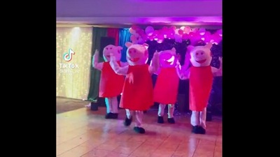 The image, taken from the Twitter video, shows dancers in Peppa Pig costumes grooving to Katrina Kaif’ Kala Chashma. (Screengrab)