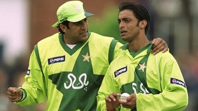 Wasim Akram and Shoaib Akhtar in 1999. (Getty) Wasim Akram and Shoaib Akhtar in 1999. (Getty)