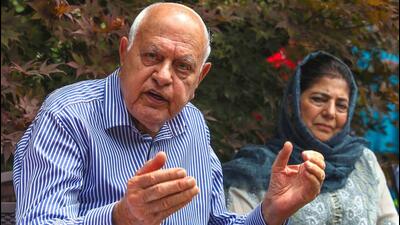 JKNC president Farooq Abdullah and Peoples Democratic Party chief Mehbooba Mufti during a press conference in Srinagar earlier this week. (Waseem Andrabi/ HT Photo) JKNC president Farooq Abdullah and Peoples Democratic Party chief Mehbooba Mufti during a press conference in Srinagar earlier this week. (Waseem Andrabi/ HT Photo)