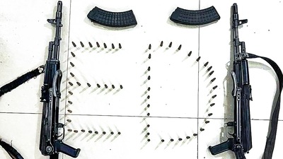 Two AK-47 rifles and bullets recovered by Enforcement Directorate (ED) during a raid at the residence of Prem Prakash as part of an ongoing money-laundering investigation into alleged illegal mining in the state, in Ranchi. (PTI) Two AK-47 rifles and bullets recovered by Enforcement Directorate (ED) during a raid at the residence of Prem Prakash as part of an ongoing money-laundering investigation into alleged illegal mining in the state, in Ranchi. (PTI)