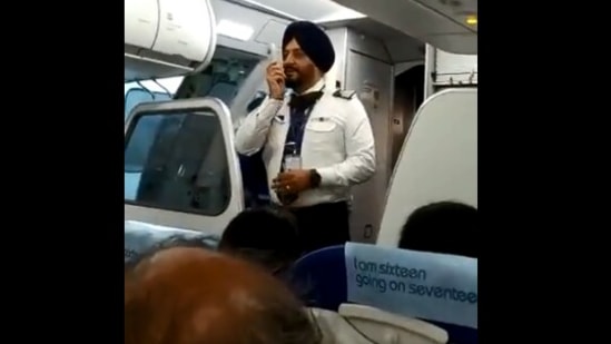 The image shows the pilot whose in-flight announcement in Punjabi-English mix impressed people.(Twitter/@danvir_chauhan)