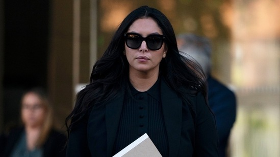 Vanessa Bryant, the widow of Kobe Bryant, leaves a federal courthouse in Los Angeles. (AP)