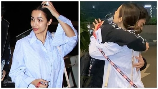 Malaika Arora drops son Arhaan Khan at the airport, rocks comfy look in oversized shirt and shorts&nbsp;(Instagram)