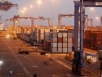 A general view of a container terminal is seen at Mundra Port, one of the ports handled by India's Adani Ports and Special Economic Zone Ltd, in Gujarat.