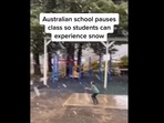 The image is taken from a video that shows students enjoying snowfall in a school in Australia.