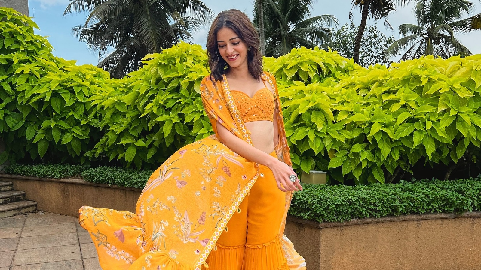 Liger star Ananya Panday is festive fashion inspo, cuts a steamy silhouette in yellow strappy blouse, floral gharara