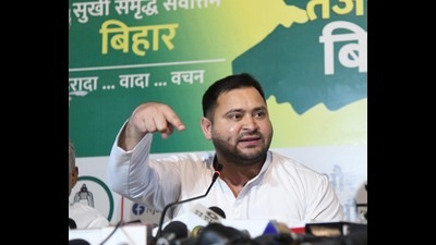 Bihar deputy chief minister Tejashwi Yadav said the CBI, ED and Income Tax department were acting as BJP’s “three jamais” (son-in-law) (HT Photo/Santosh Kumar) Bihar deputy chief minister Tejashwi Yadav said the CBI, ED and Income Tax department were acting as BJP’s “three jamais” (son-in-law) (HT Photo/Santosh Kumar)