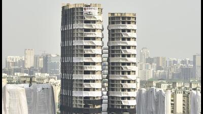 Noida, India- August 26, 2022: A view of Supertech Twin Tower ahead of its demolition at Sector 93A, in Noida, India, on Friday, August 26, 2022. (Photo by Sunil Ghosh / Hindustan Times) (Hindustan Times)