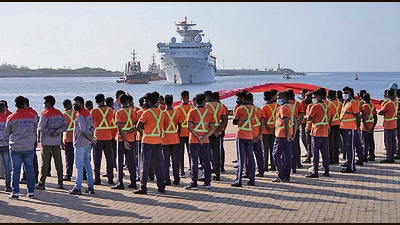 Yuan Wang 5, a Chinese scientific research ship, arriving at the port in Hambantota, Sri Lanka on August 16, 2022. (AP)