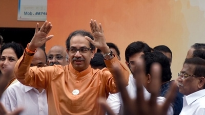 File photo: Shiv Sena chief Uddhav Thackeray waves to the people during the flag hoisting ceremony on the occasion of 76th Independence Day, at Shiv Sena Bhawan, in Mumbai. (ANI Photo) (Sandip Mahankal) File photo: Shiv Sena chief Uddhav Thackeray waves to the people during the flag hoisting ceremony on the occasion of 76th Independence Day, at Shiv Sena Bhawan, in Mumbai. (ANI Photo) (Sandip Mahankal)
