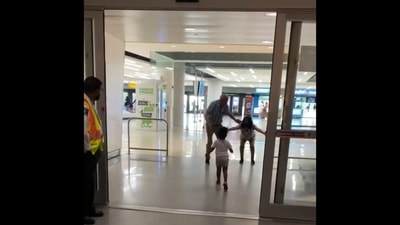 The image, taken from the viral Instagram video, shows a grandkid running into grandparents' arms. (Instagram/@mrslizcastro)