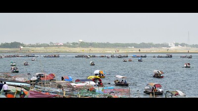 Boats plying on Sangam waters in Prayagraj. (HT file) Boats plying on Sangam waters in Prayagraj. (HT file)