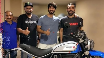 Shahid Kapoor's new Scrambler Ducati Desert Sled bike. Shahid Kapoor's new Scrambler Ducati Desert Sled bike.