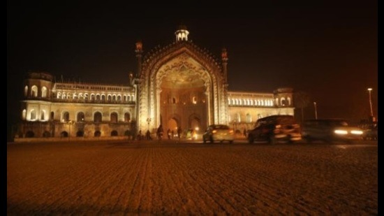 Lucknow’s Rumi Darwaza by night (HT File Photo)