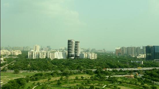 Noida, India- August 26, 2022: A view of Supertech Twin Tower ahead of its demolition at Sector 93A, in Noida, India, on Friday, August 26, 2022. (Photo by Sunil Ghosh / Hindustan Times) (Hindustan Times)