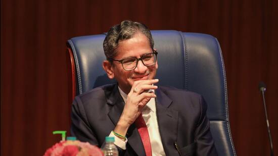 New Delhi: Chief Justice of India N.V. Ramana during a farewell ceremony organised for him by Supreme Court Bar Association (SCBA), at Supreme Court in New Delhi, Friday, Aug. 26, 2022 (PTI)