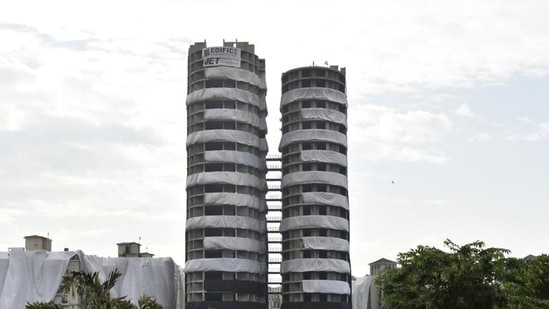 A view of the Supertech twin towers in Sector 93 A, in Noida.&nbsp;(Sunil Ghosh / HT Photo)