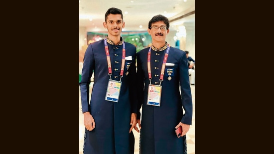 Sreeshankar with his father and coach S Murali in Birmingham. ‘I told him to trust his abilities and we would come back strong,’ Murali says.