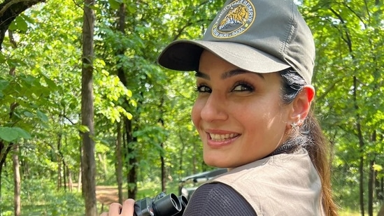 She also held a binocular and turned around to smile. The actor also posted a photo of a black jaguar.