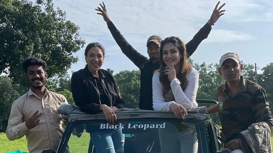 In one of the photos, Raveena and a group of people stood inside an open jeep as they smiled for the lens.