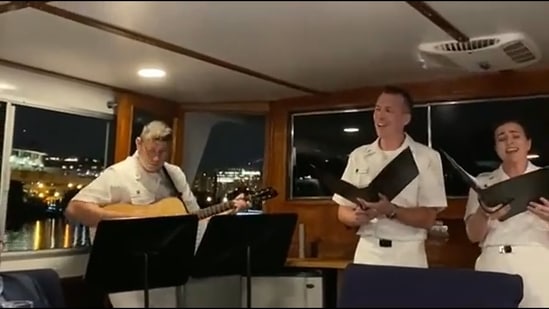 US Navy officers sing Kal Ho Naa Ho on a boat.&nbsp;