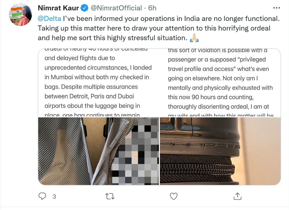 Tweet from Nimrat Kaur.