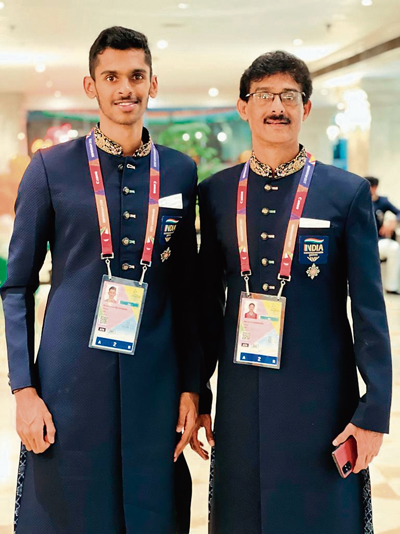 Sreeshankar with his father and coach S Murali in Birmingham. ‘I told him to trust his abilities and we would come back strong,’ Murali says.