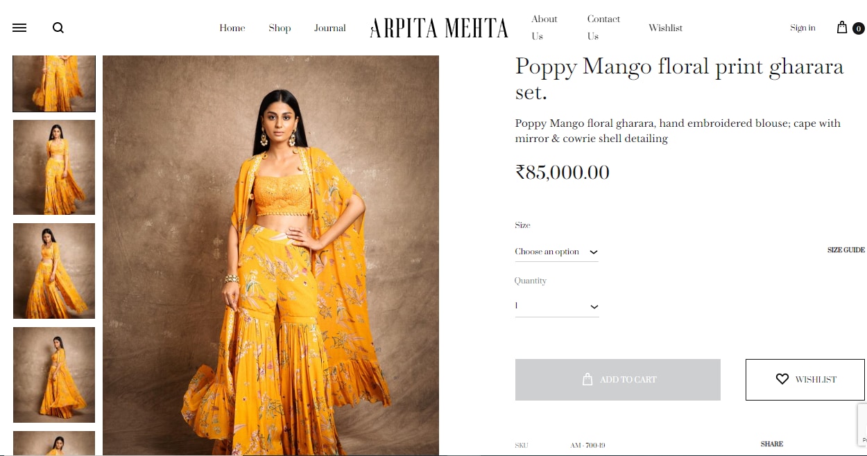 Ananya Panday's gharara set from Arpita Mehta&nbsp;(arpitamehtaofficial.com)