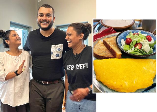 (Right) The omelette at the small but charming restaurant on top of Sienna Store run by chef (left) Auroni Mookerjee and his team (Right) The omelette at the small but charming restaurant on top of Sienna Store run by chef (left) Auroni Mookerjee and his team