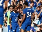 Chelsea's Raheem Sterling celebrates scoring their second goal with Reece James&nbsp;