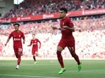 Liverpool's Luis Diaz celebrates scoring their ninth goal&nbsp;