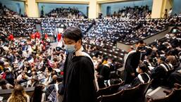 University of Toronto Scarborough Campus science students attend convocation as the University of Toronto held its first in-person ceremonies since the Covid-19 pandemic, in Toronto, Ontario, Canada. (REUTERS)