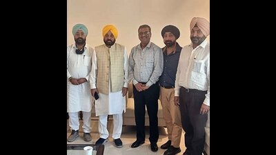 Members of the Punjab Colonisers and Property Dealers Association with CM Bhagwant Mann (second from left). (HT Photo)
