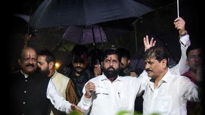 Mumbai, India - July 04, 2022: Maharashtra Chief Minister Eknath Shinde arrives to pay tribute to late Balasaheb Thackeray at the Bal Thackeray Smruti Sthal, Shivaji Park, Dadar, in Mumbai, India, on Monday, July 04, 2022. (Photo by Vijay Bate/HT Photo) (HT PHOTO) Mumbai, India - July 04, 2022: Maharashtra Chief Minister Eknath Shinde arrives to pay tribute to late Balasaheb Thackeray at the Bal Thackeray Smruti Sthal, Shivaji Park, Dadar, in Mumbai, India, on Monday, July 04, 2022. (Photo by Vijay Bate/HT Photo) (HT PHOTO)