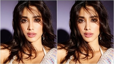 Janhvi added more oomph to her look with a white halterneck bralette with sequins and a knotted detail at the back. (Instagram/@janhvikapoor)