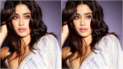 In statement danglers with blue stones, Janhvi added more glam to her overall look as she was ready to make fashion police stop and stare. (Instagram/@janhvikapoor)