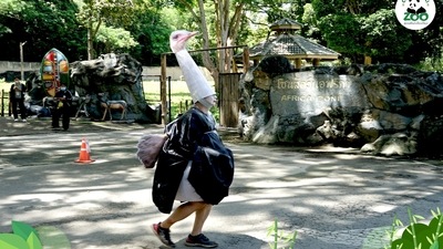 The image, taken from a Facebook post, shows a zoo employee in Thailand dresses as an ostrich. (Facebook/@FanpageChiangMaiZoo) The image, taken from a Facebook post, shows a zoo employee in Thailand dresses as an ostrich. (Facebook/@FanpageChiangMaiZoo)
