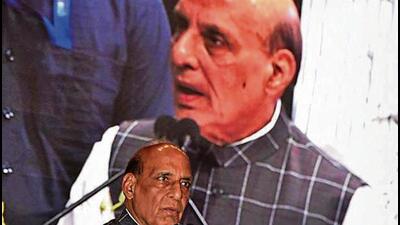 Defence minister Rajnath Singh at a function in Lucknow on Saturday. (HT PHOTO)