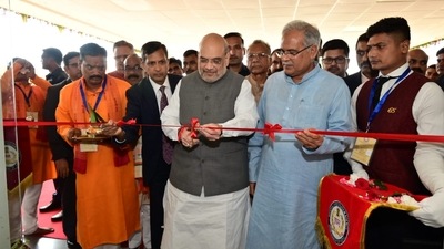 Union home minister inaugurating NIA office in Chhattisgarh's Raipur on Saturday, August 27. (HT ) Union home minister inaugurating NIA office in Chhattisgarh's Raipur on Saturday, August 27. (HT )