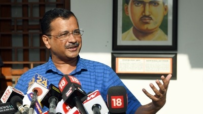 Delhi CM Arvind Kejriwal addresses a press conference after attending the special session of Delhi assembly, in New Delhi on Friday. (ANI Photo) Delhi CM Arvind Kejriwal addresses a press conference after attending the special session of Delhi assembly, in New Delhi on Friday. (ANI Photo)
