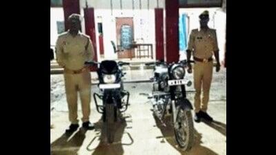 The two bikes of gangster Dilip Mishra’s son that were impounded recently. (HT file) The two bikes of gangster Dilip Mishra’s son that were impounded recently. (HT file)