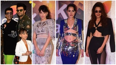Karan Johar, Maniesh Paul, Nora Fatehi, Uorfi Javed and Nia Sharma at Jhalak Dikhhla Jaa bash. Karan Johar, Maniesh Paul, Nora Fatehi, Uorfi Javed and Nia Sharma at Jhalak Dikhhla Jaa bash. 