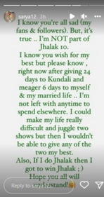Shraddha Arya shares a note on her Instagram Stories. Shraddha Arya shares a note on her Instagram Stories.