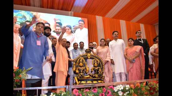 U.P. chief minister Yogi Adityanath at an event in Bulandshahr on Saturday. (HT photo)