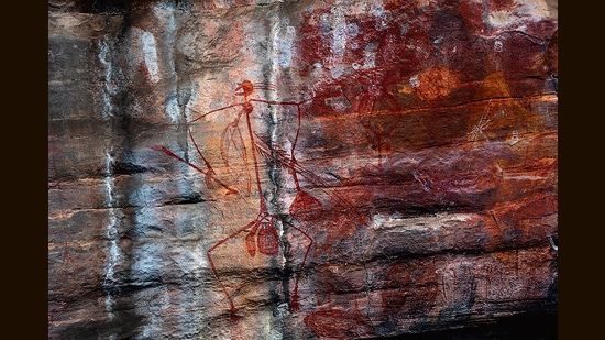 Some of the rock art in the Kakadu National Park dates back 20,000 years and constitutes the Aboriginal people’s oldest memories and norms. For instance, drawings of figures armed with hooked sticks and boomerangs are believed to represent tribes defending territory, and guarding against crocodile attacks. (Sonia Nazareth)